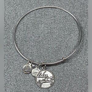 Alex and Ani silver tone bangle bracelet w/Today is an Opportunity charm.
